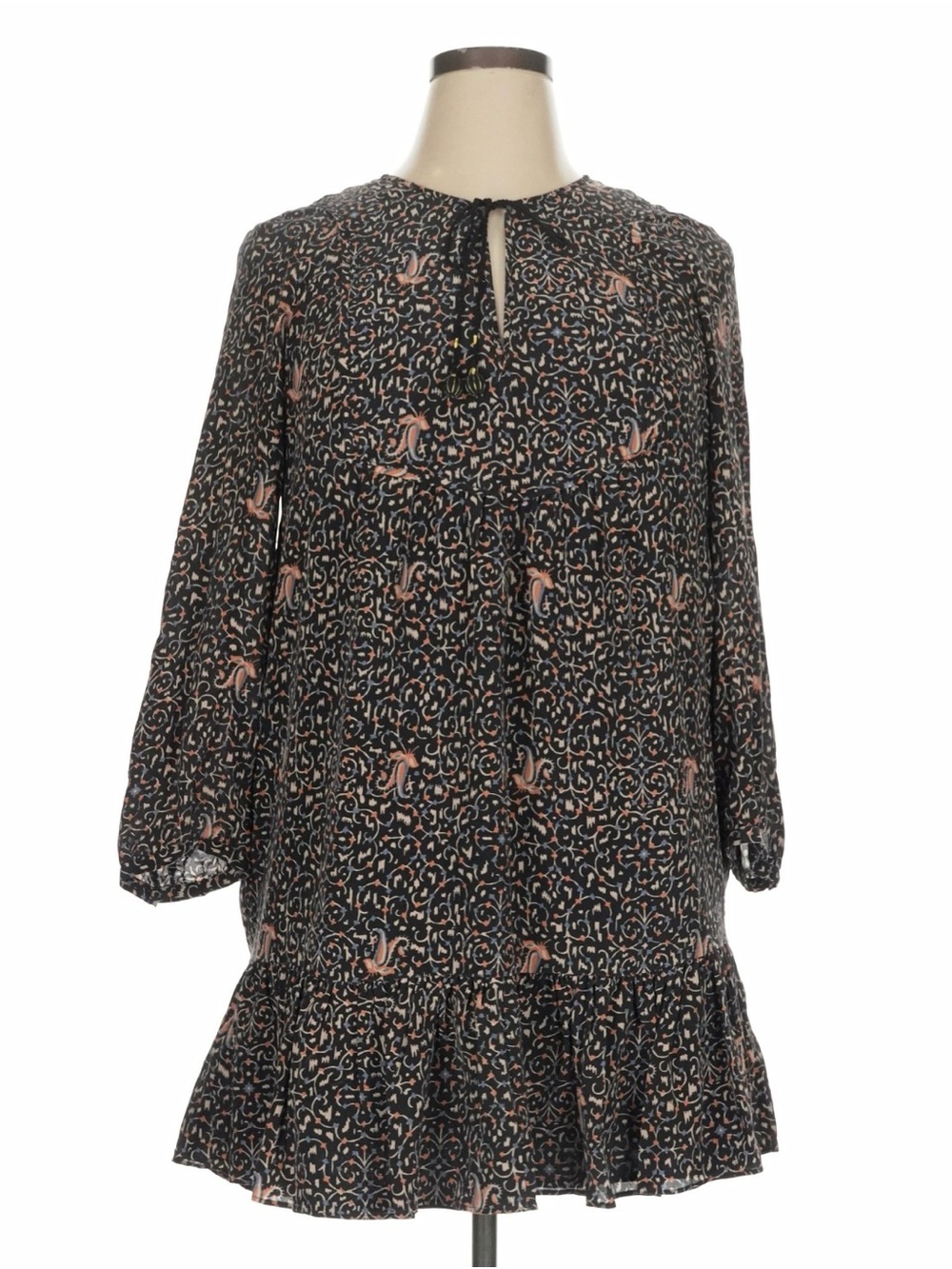 Madewell 100% Silk Fiesta Paisley Ruffle Tie-Neck Mini Dress Size 14